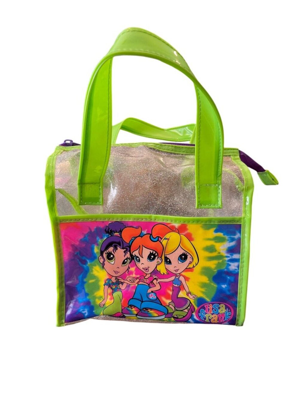 Vintage Lisa Frank Mini Tote Clear Glitter Green Fab Friends
